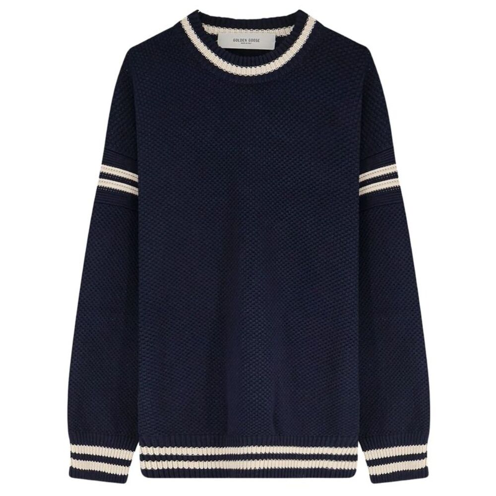 Golden Goose Men Maglione Boxy Da Uomo In Cotone Blu Scuro Con Ricamo